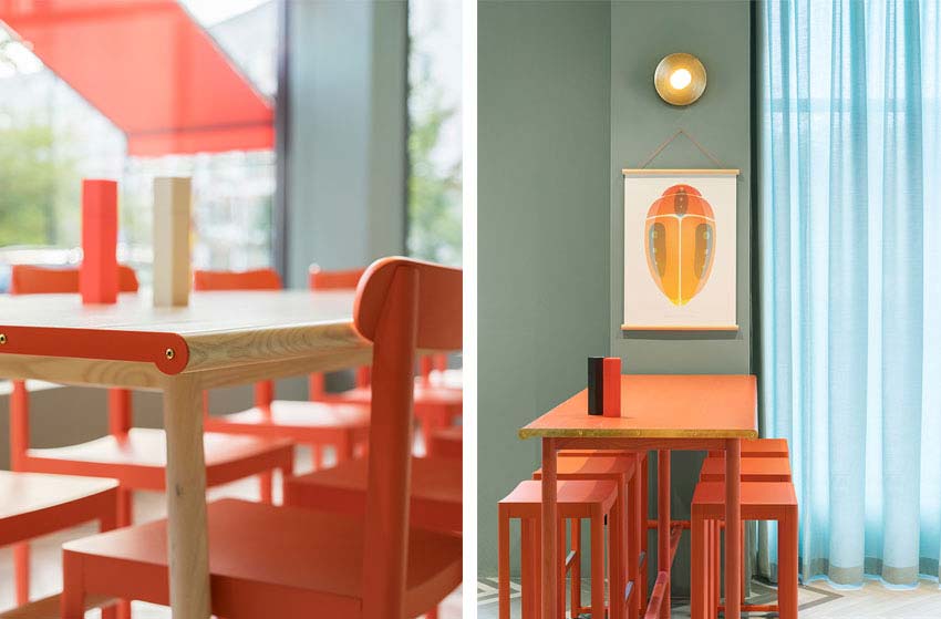 Detalles de las mesas de un restaurante cafetería.